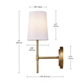 1 Light Burnished Brass Wall Sconce with White Fabric Shade N789