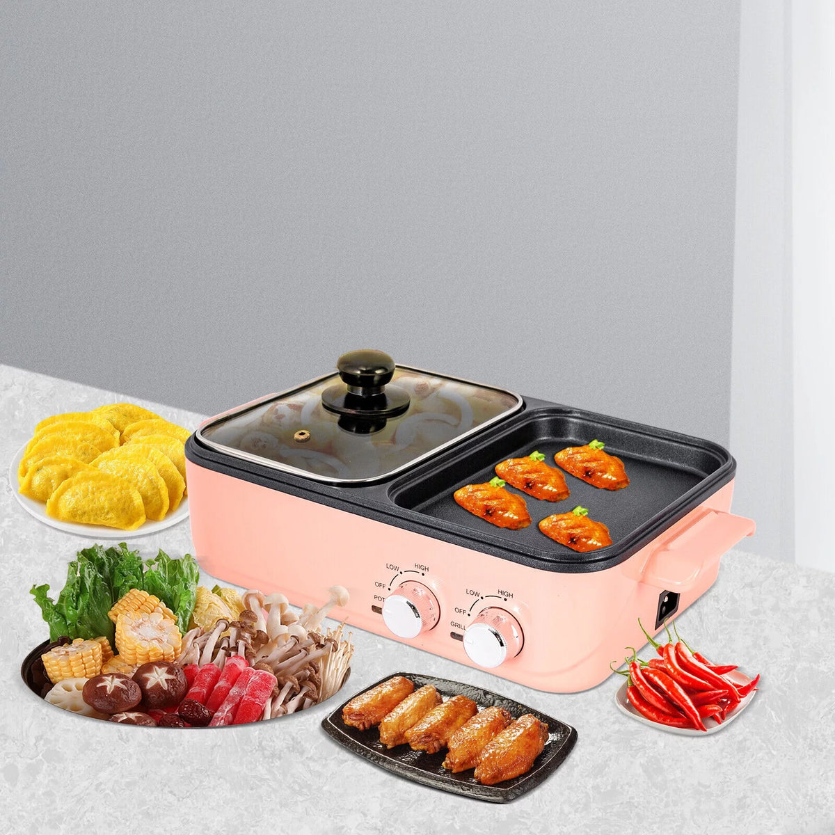 2 in 1 Electric Hot Pot 1500W Non-Stick Korean BBQ Grill L899