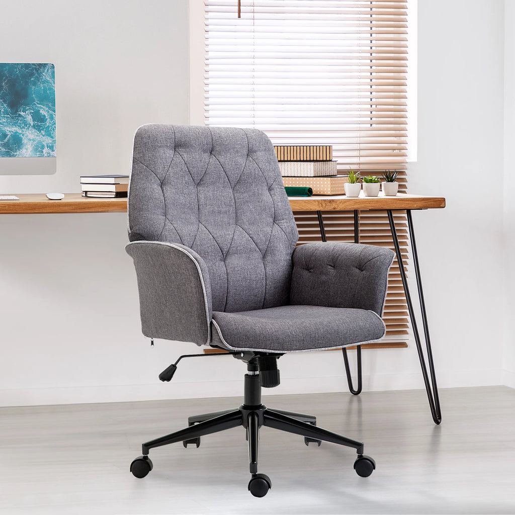 Linen Tufted Height Adjustable Swivel Office Chair I157369