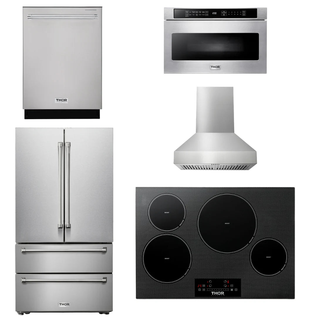 30 Induction Cooktop, Range Hood, Microwave, Refrigerator, Dishwasher R76289