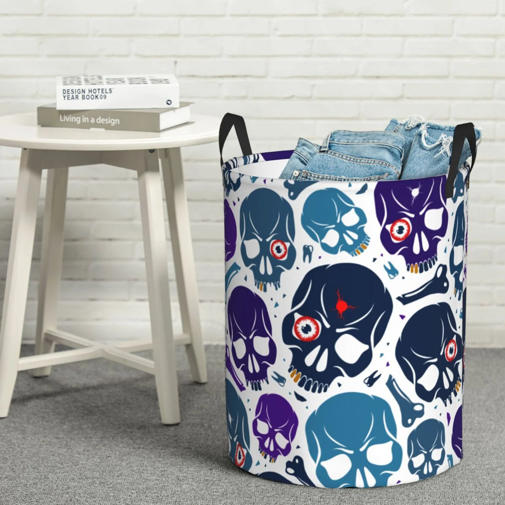 Blue Skull Purple Bone Collapsible Laundry Basket B773141