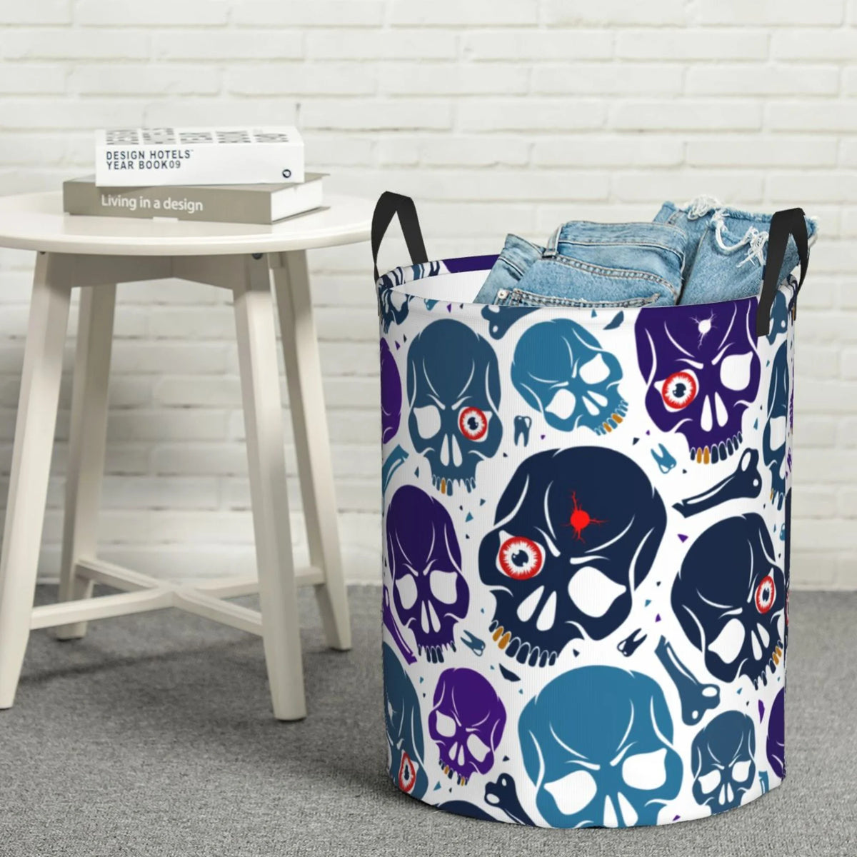 Blue Skull Purple Bone Collapsible Laundry Basket B773141