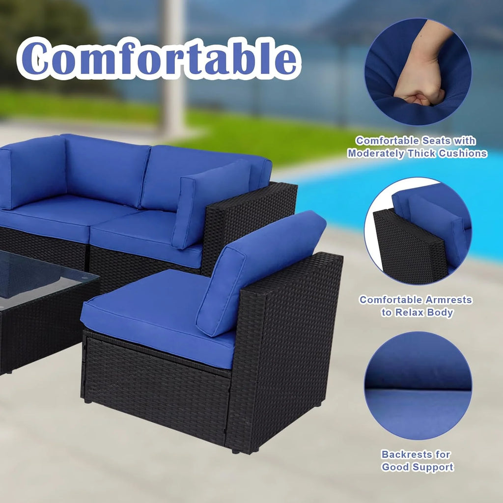 7 Pcs Patio Furniture Set Wicker Rattan Sofa I648