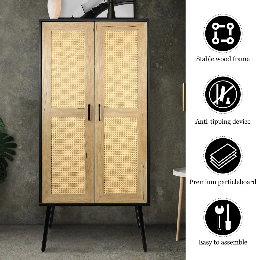 59'' Tall Rustic Storage Cabinet with Shelf Rattan M272352