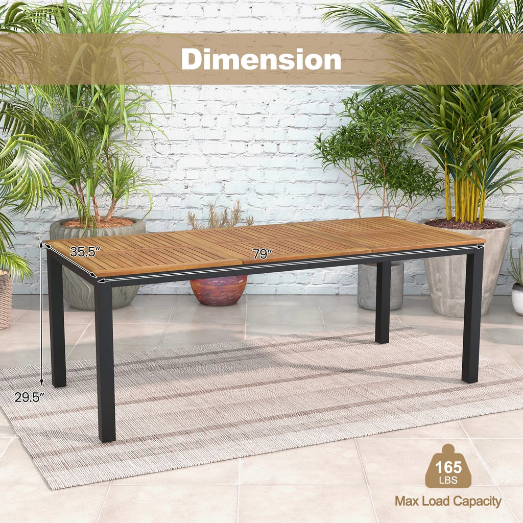 Acacia Wood 8-Person Patio Dining Table with Umbrella Hole H2124