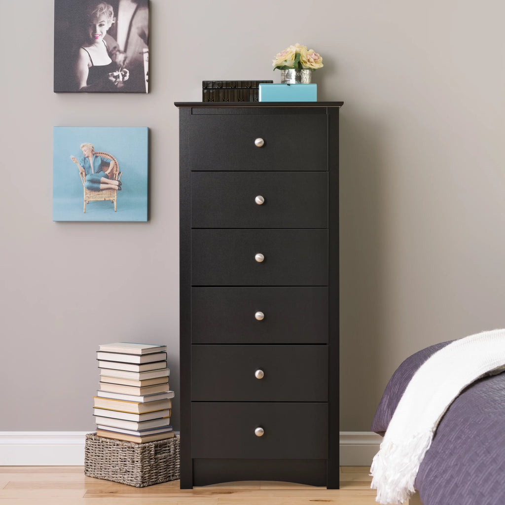 Black 6 Drawer Wooden Dresser I469