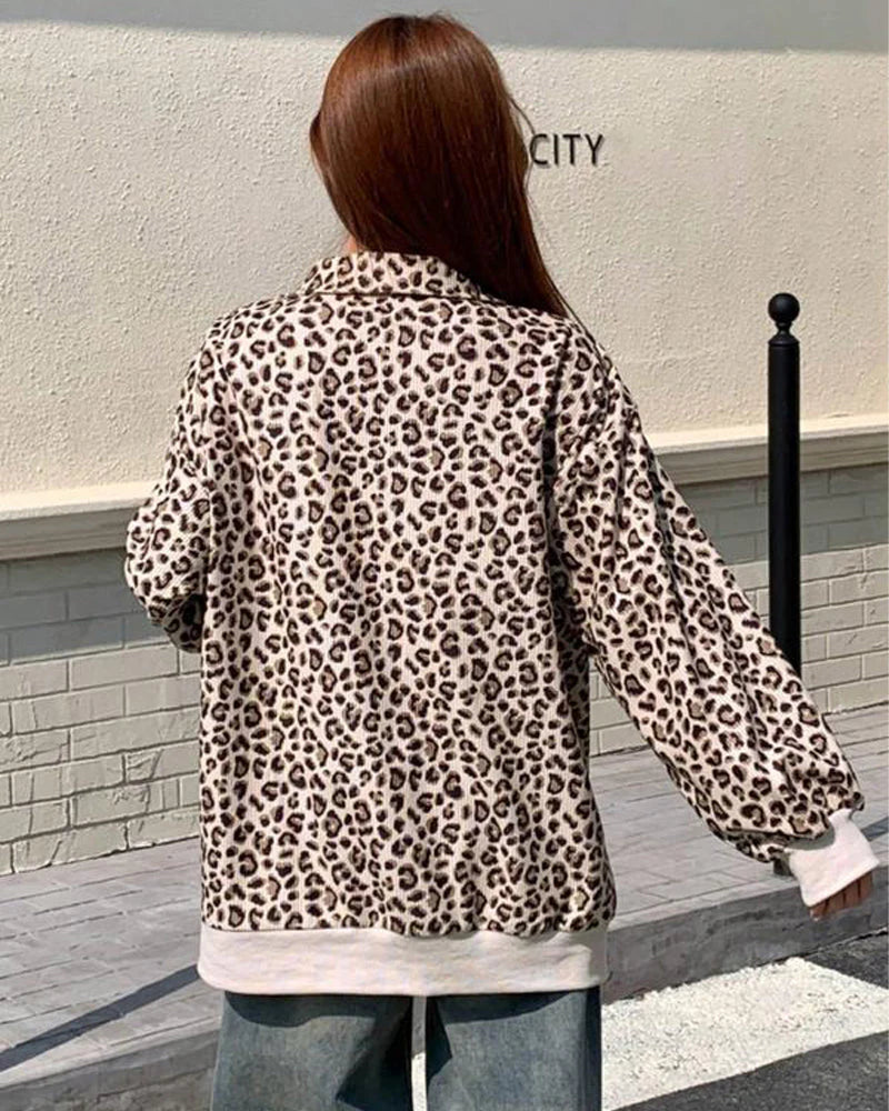 Women Zip Up Long Sleeve Leopard Print Sweatshirt A357361