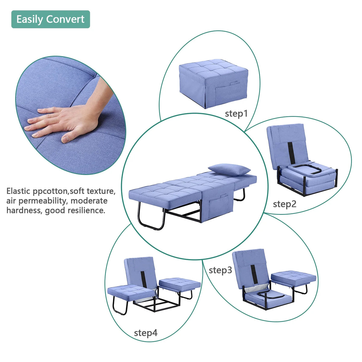 Dark Blue Linen Convertible Sofa W7355