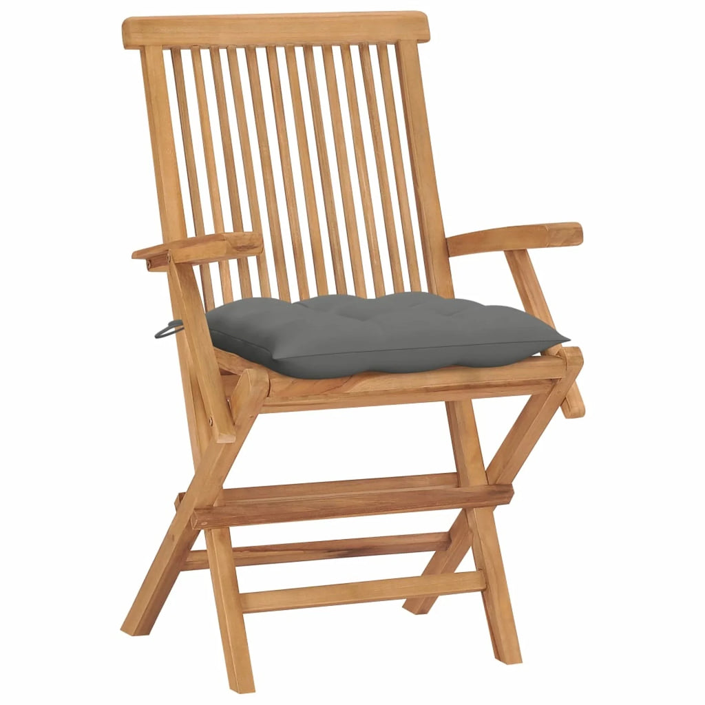 4 Piece Folding Teak Wood Armchair with Gray Cushion D70375