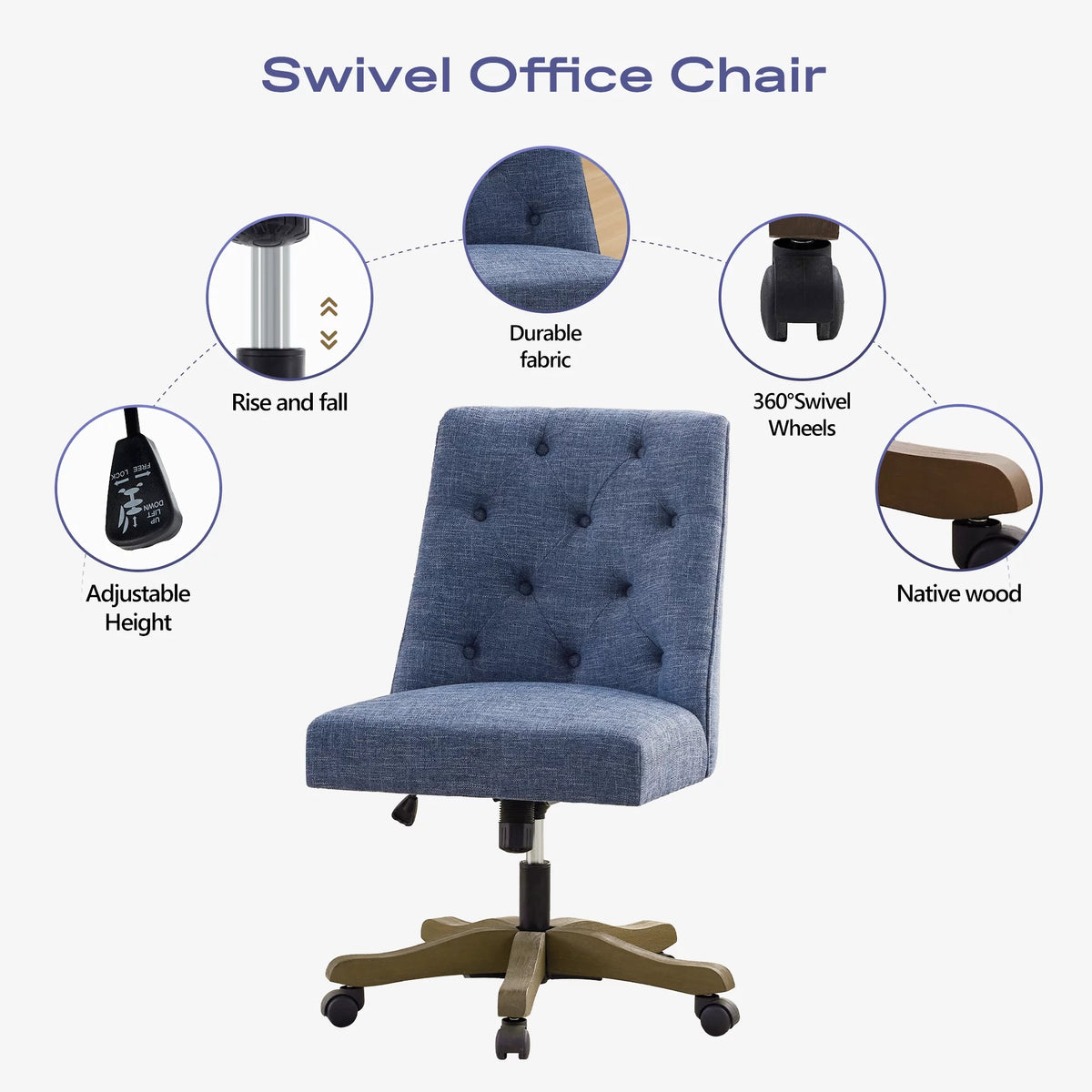 Blue Armless Swivel Fabric Padded Desk Chair F8100