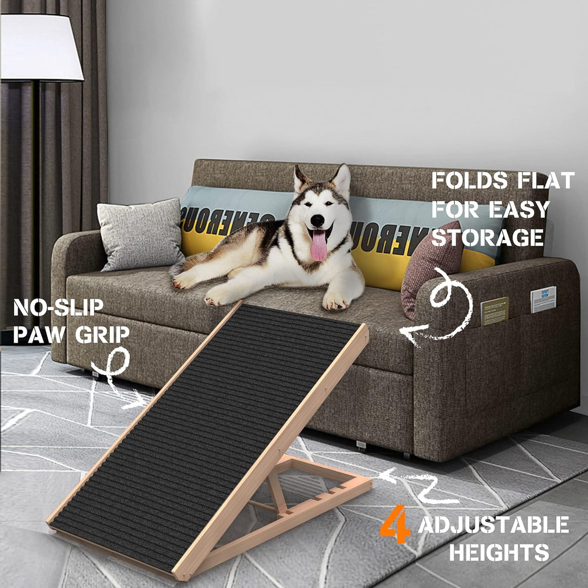 Adjustable Folding Pet Ramp with Non Slip Carpet Surface J649237