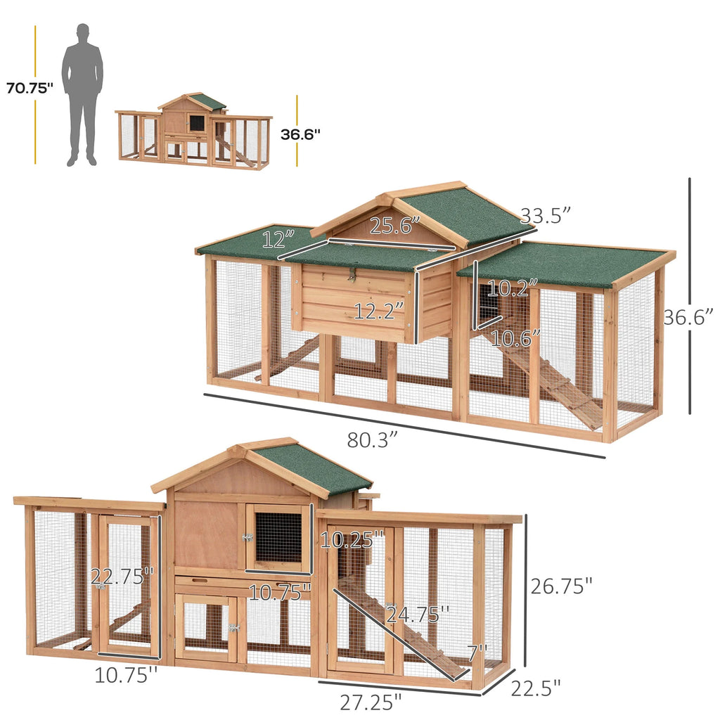 80" Wooden Chicken Coop with Nesting Box G82208