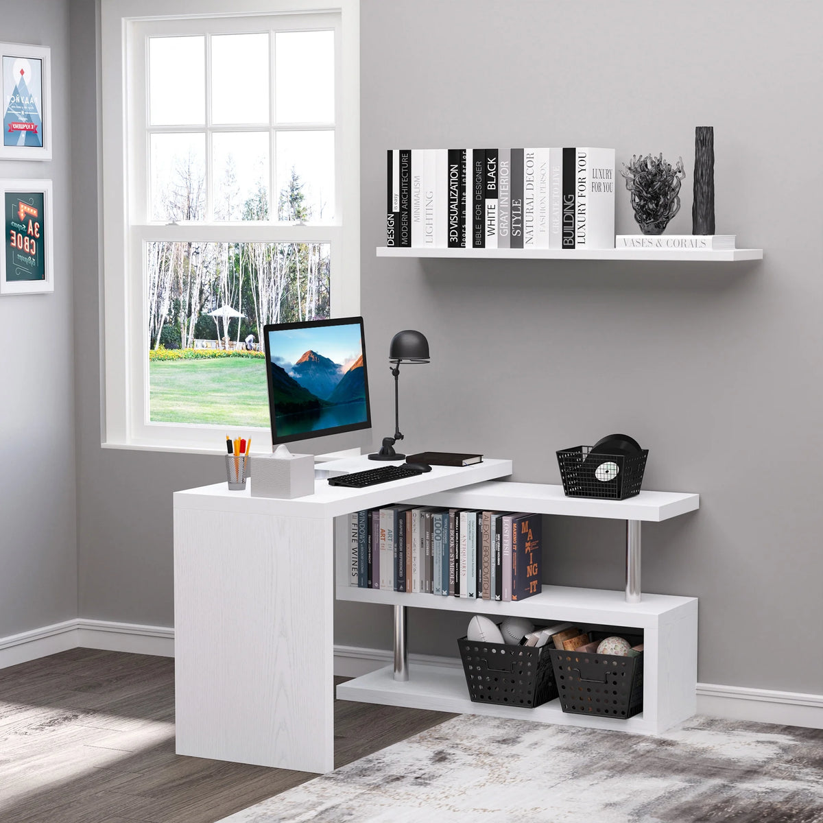 L-Shaped Corner Desk with Storage Shelf R466389