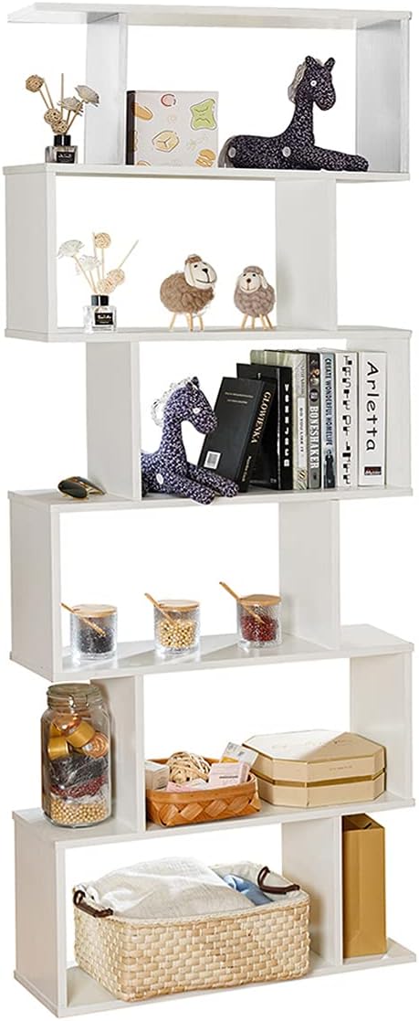 6-Tier White Wooden Bookcase and Room Divider E5342