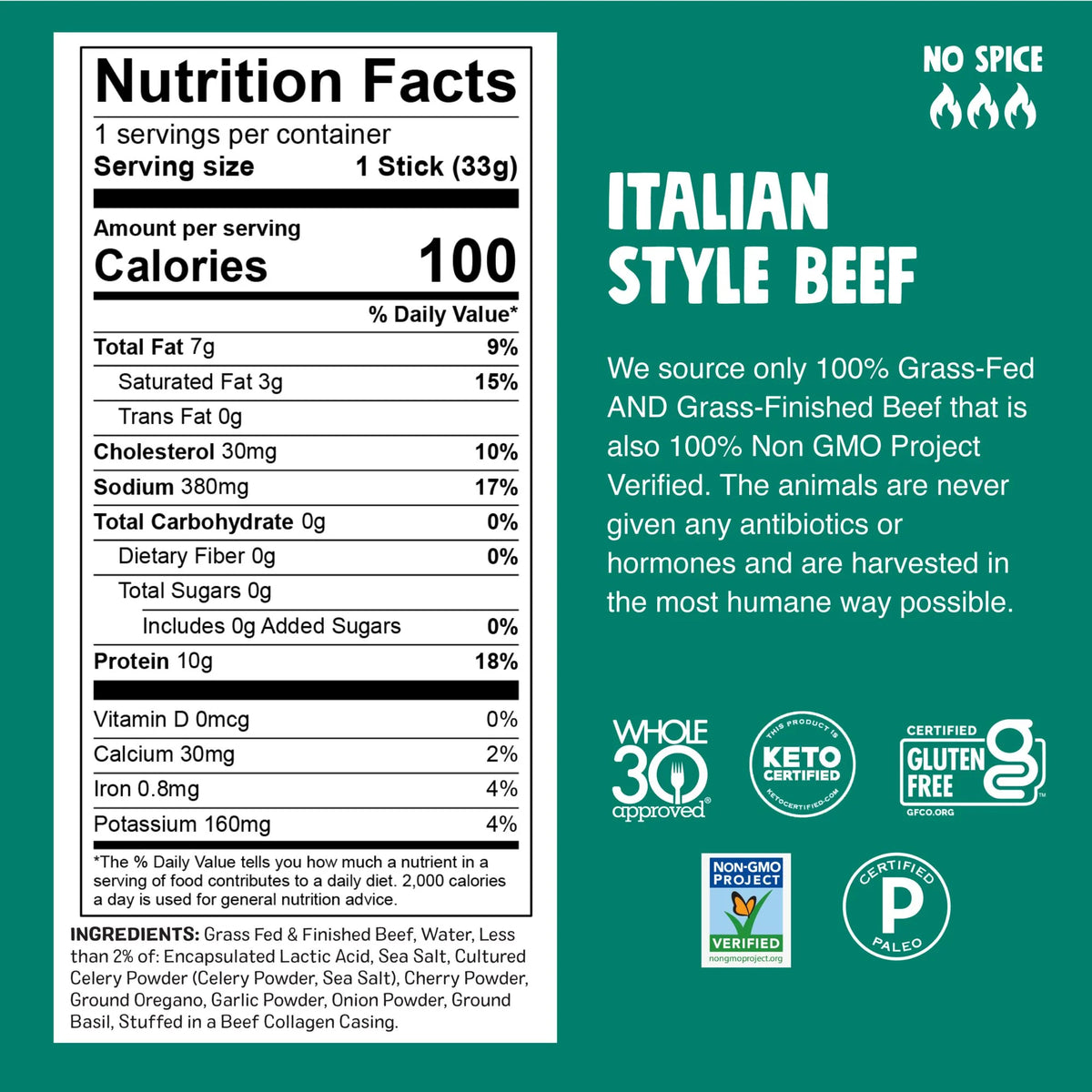 Grass Fed Beef Jerky Snack Sticks 24ct 1.15oz M19036