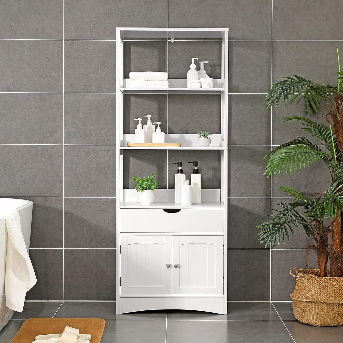 White Free Standing Storage Cabinet with 3 Shelves D5809