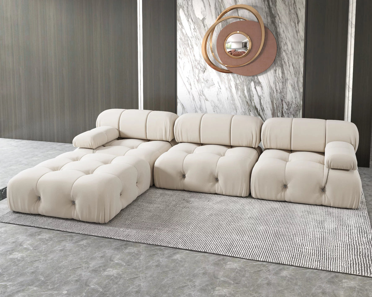 L-Shaped Velvet 3-Seat Sofa with Ottoman Y598024