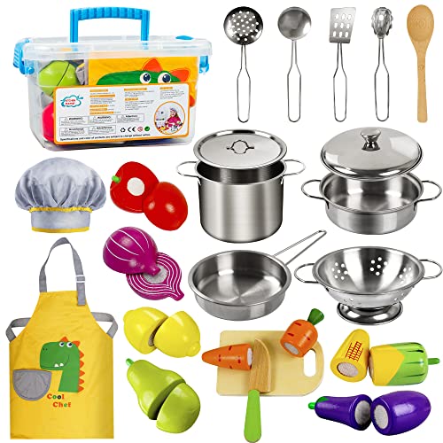 Wooden Play Food Cooking Set with Cookware Utensils D911