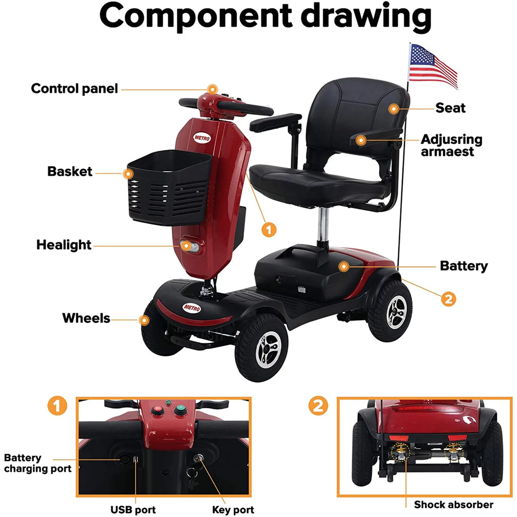 Red Mobility Scooter with Windshield B59026