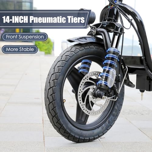 Electric Scooter with Seat, 14" Tires Foldable with Basket N730