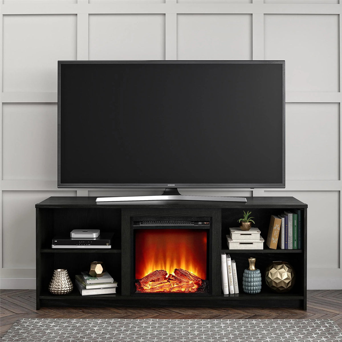 Black Oak Fireplace TV Stand M9731