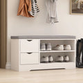 White 2-Tier Shoe Storage Bench with Drawer and Cushion W90609