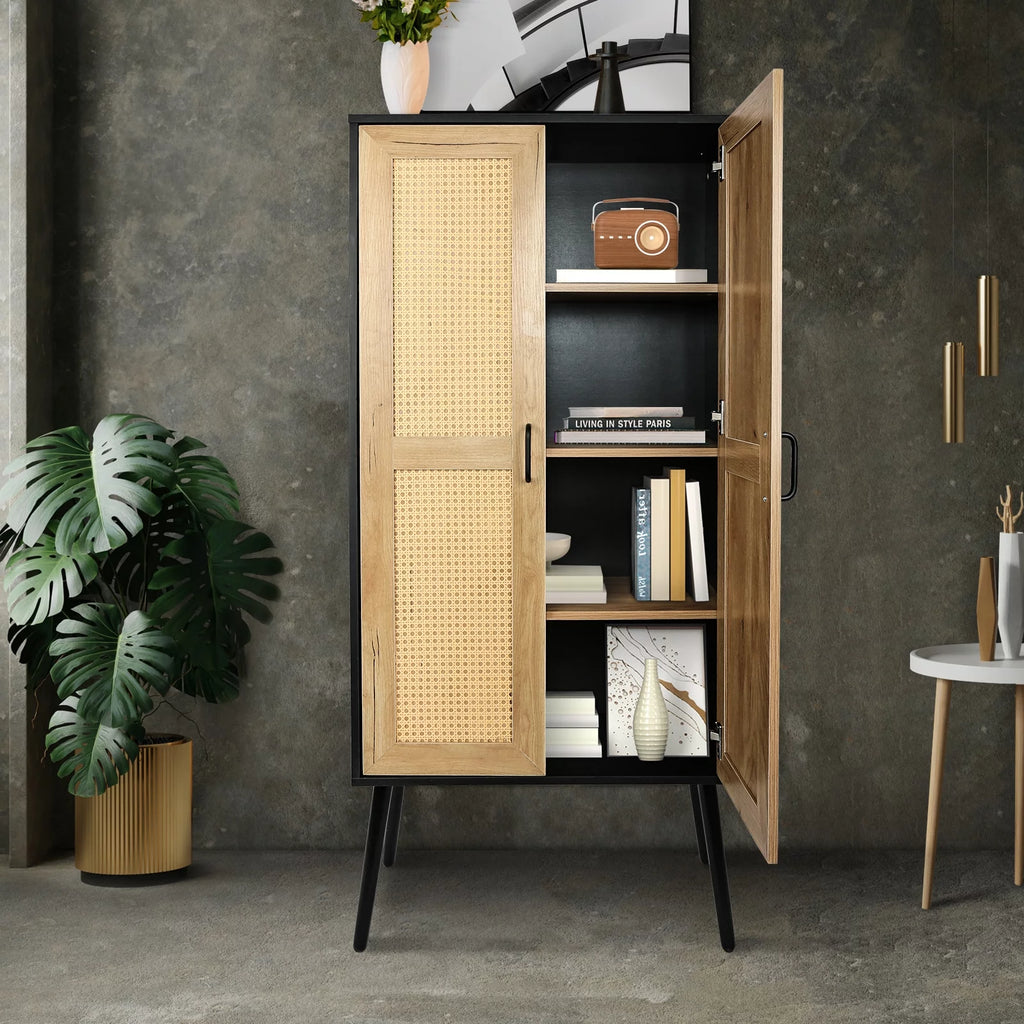 59'' Tall Rustic Storage Cabinet with Shelf Rattan M272352