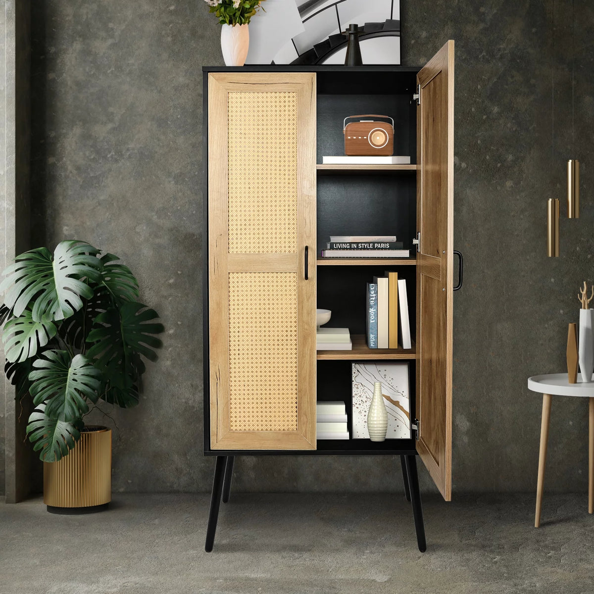 59'' Tall Rustic Storage Cabinet with Shelf Rattan M272352