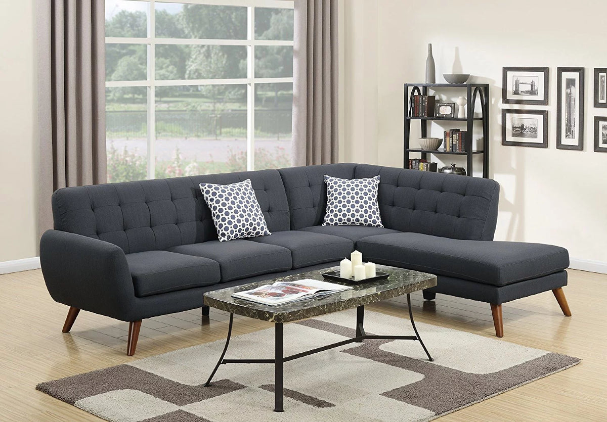 Ash Black Polyfiber Linen-Like Fabric Sectional Sofa Set S8758