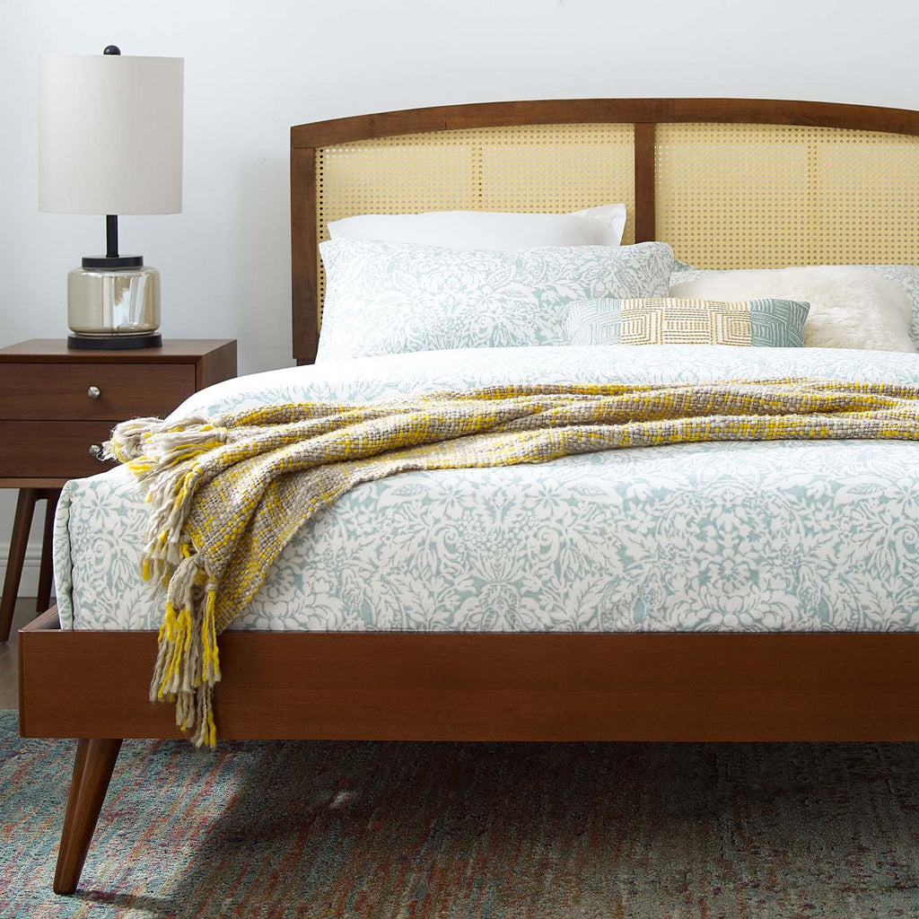 Full Size Brown Walnut Wood Platform Bed Frame J51262