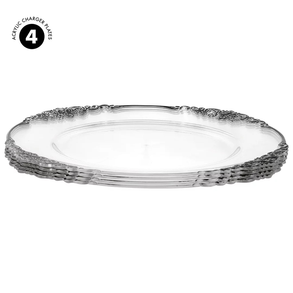 Clear Acrylic Charger Plates with Black Rim Set of 4 P358