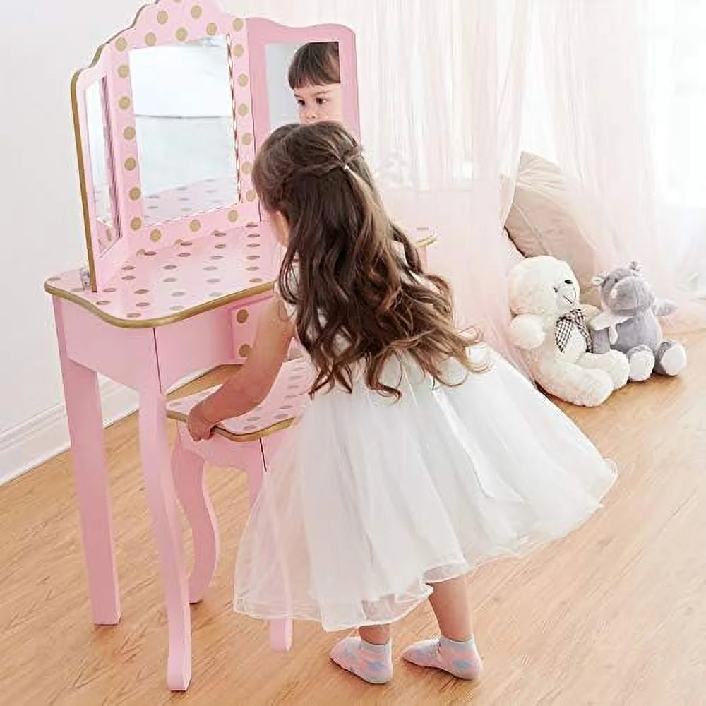 Pretend Play Vanity Table and Chair Set with LED Mirror T541645