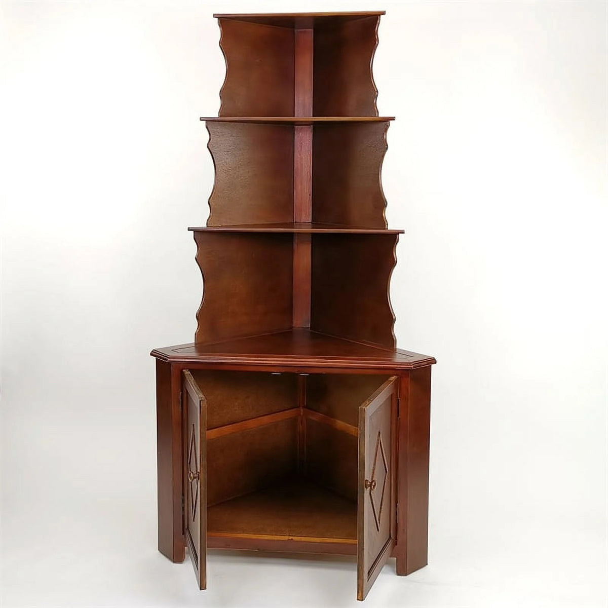 Brown Wood Three Shelf Corner Display Unit N253