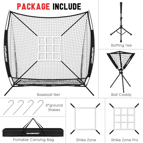 7x7' Baseball & Softball Net with Strike Zone, Tee, Ball Caddy L83003