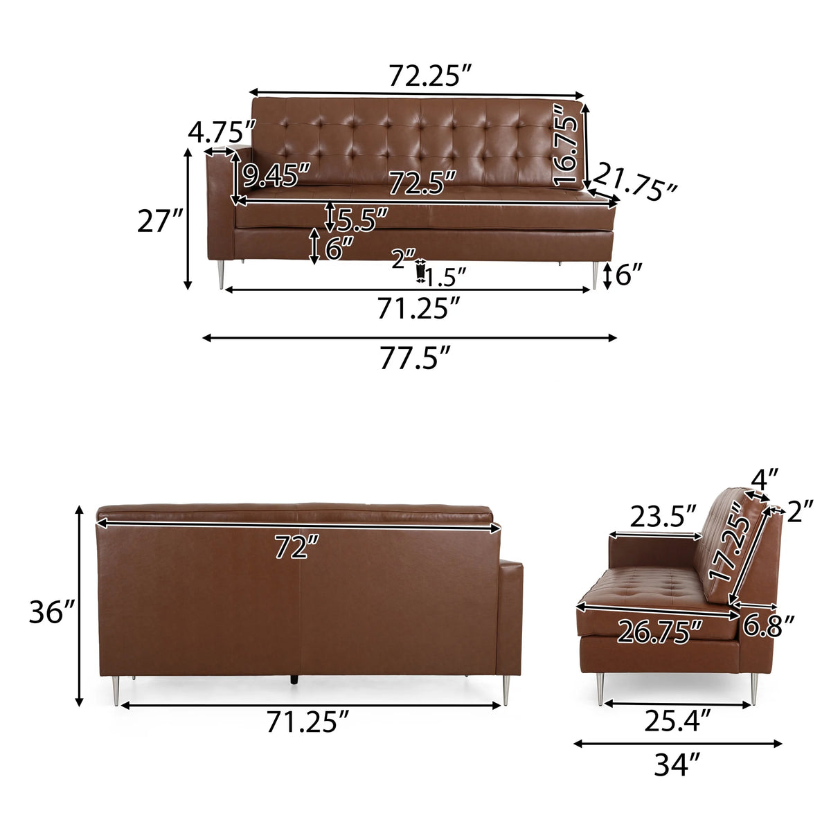Cognac Brown Faux Leather 5 Seater Sectional Sofa Set E1836
