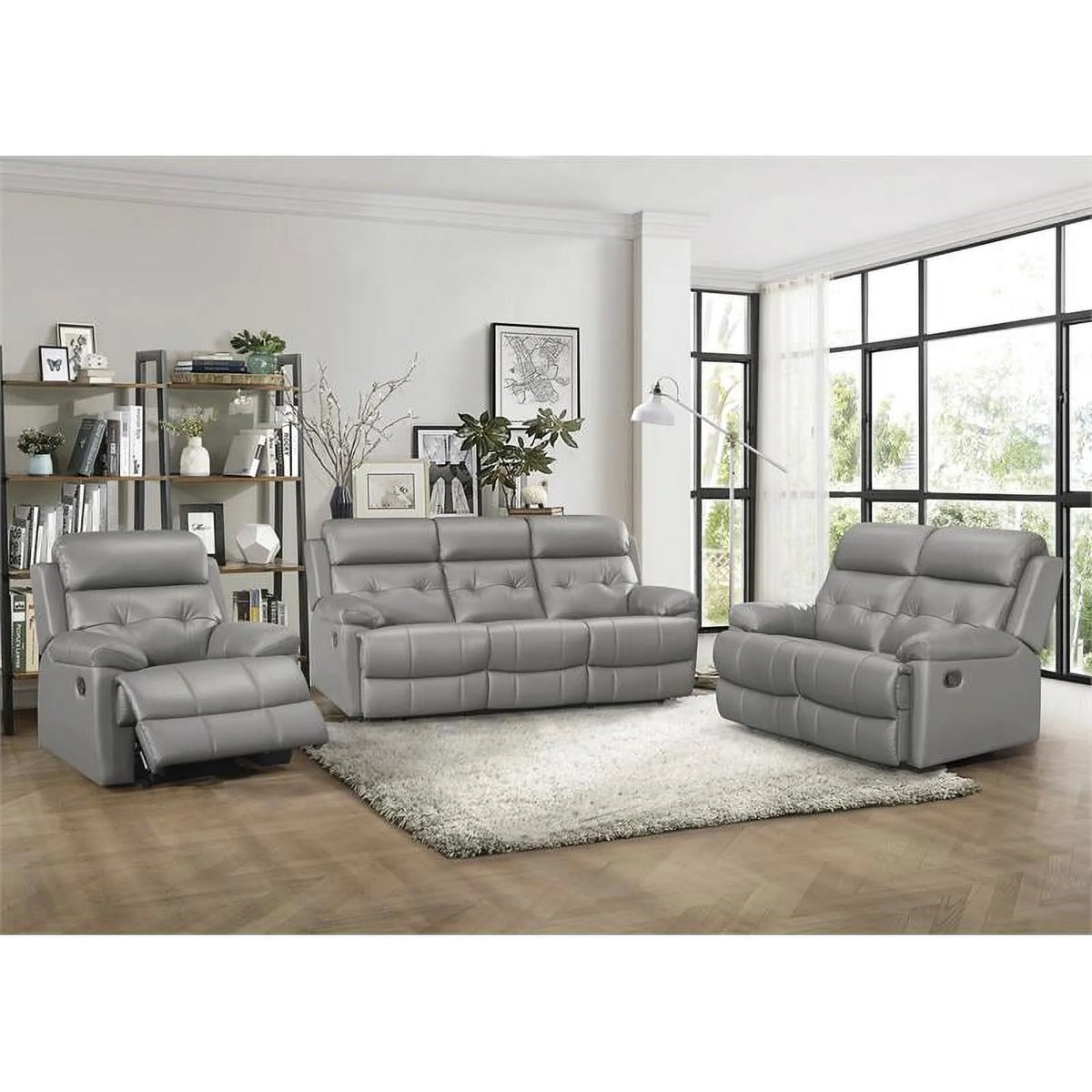 Gray Leather Double Reclining Love Seat O104