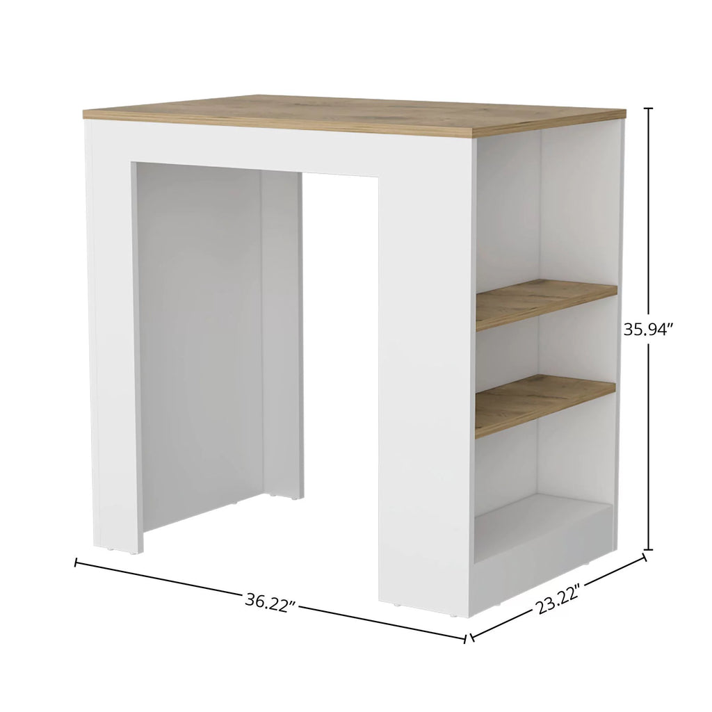White Kitchen Island Bar Table with 3-Side Shelves T7801