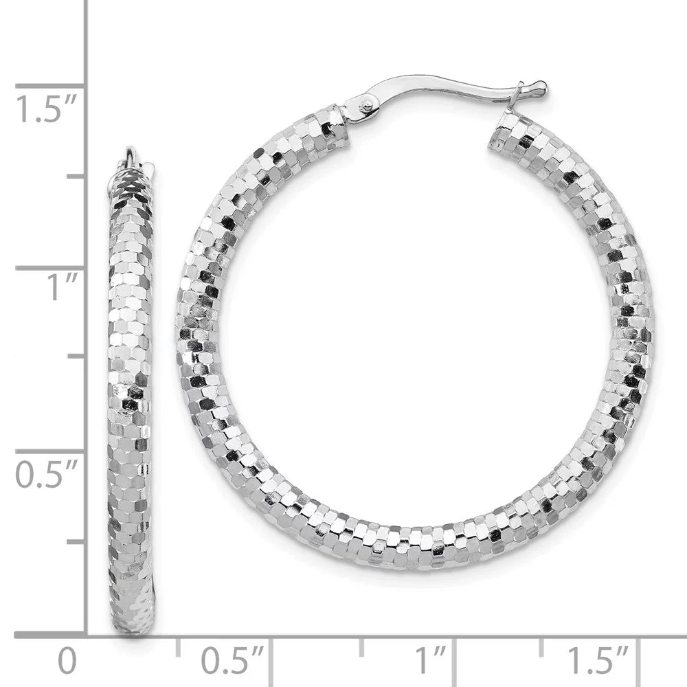 14 Karat White Gold Diamond-cut Hoop Earrings M5973