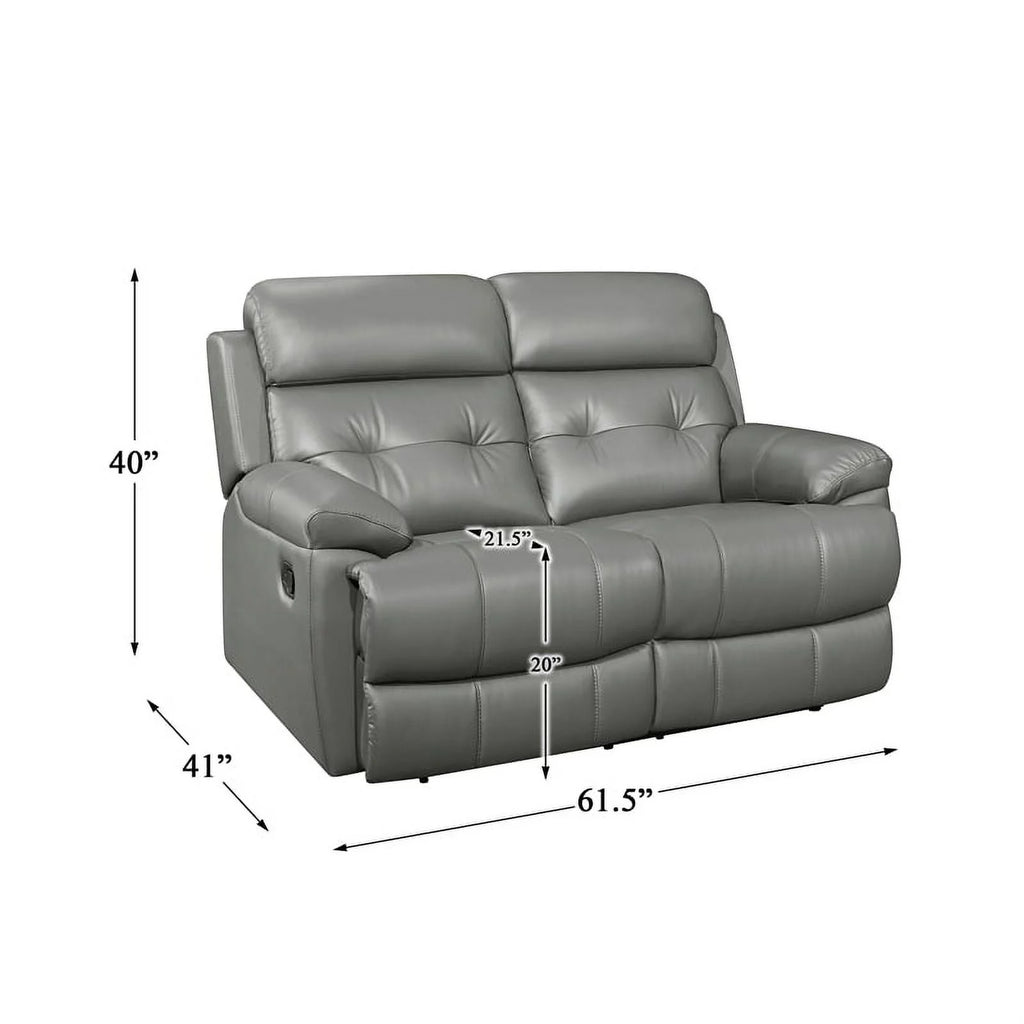 Gray Leather Double Reclining Love Seat O104