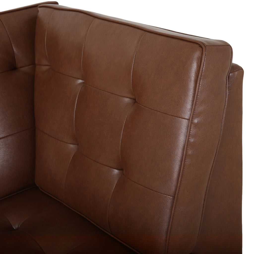 Cognac Brown Faux Leather 5 Seater Sectional Sofa Set E1836