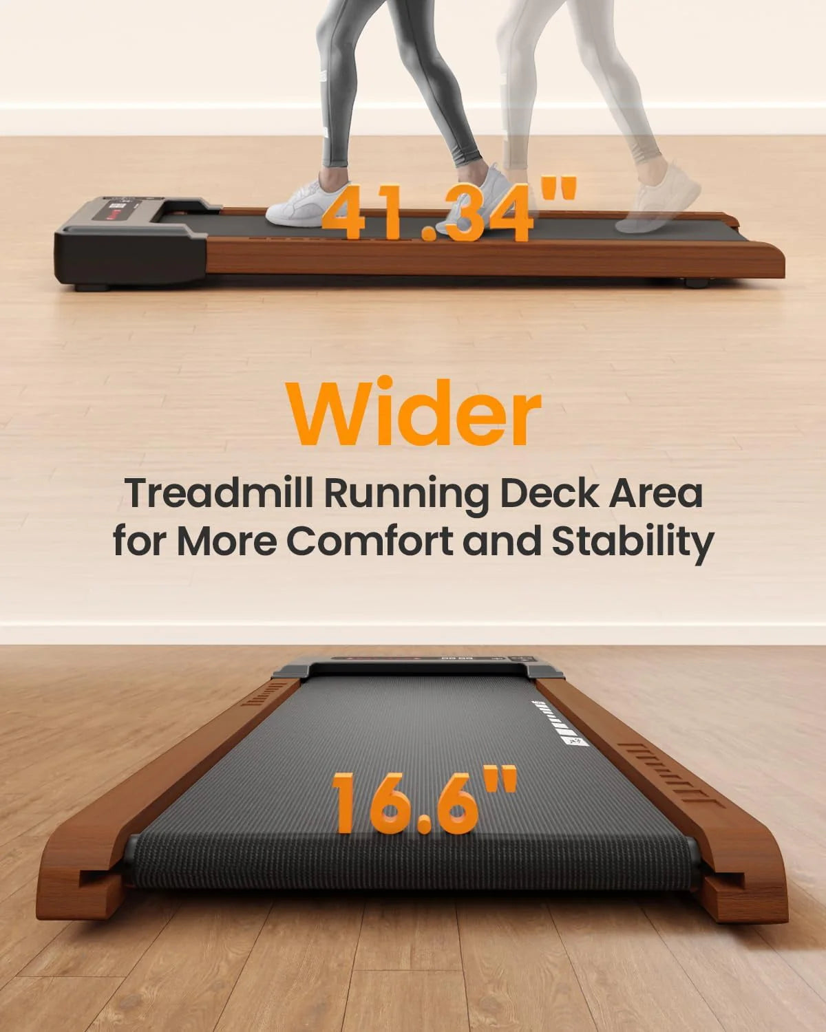 Wood Under Desk Treadmill with Remote Control, 265lbs Capacity F45005