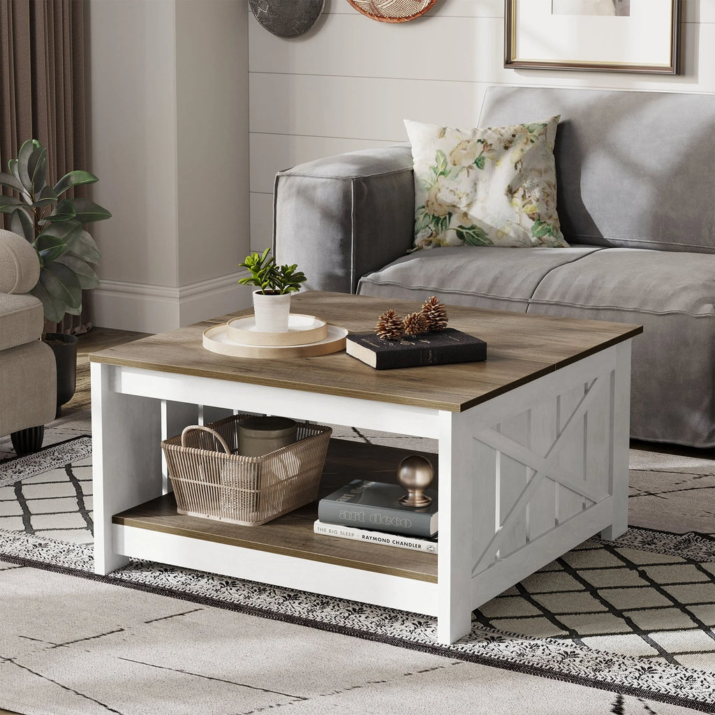 Square Wood Coffee Table with Storage S9858