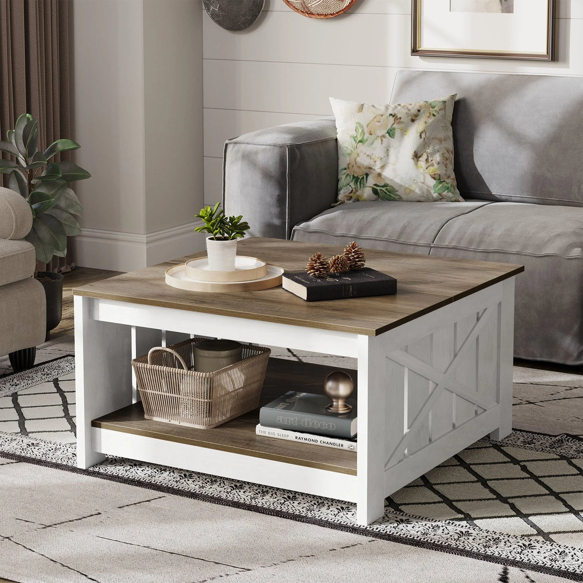 Square Wood Coffee Table with Storage S9858