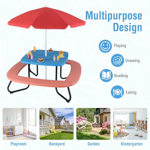 8 Seat Kids Picnic Table with Umbrella and Benches F45221