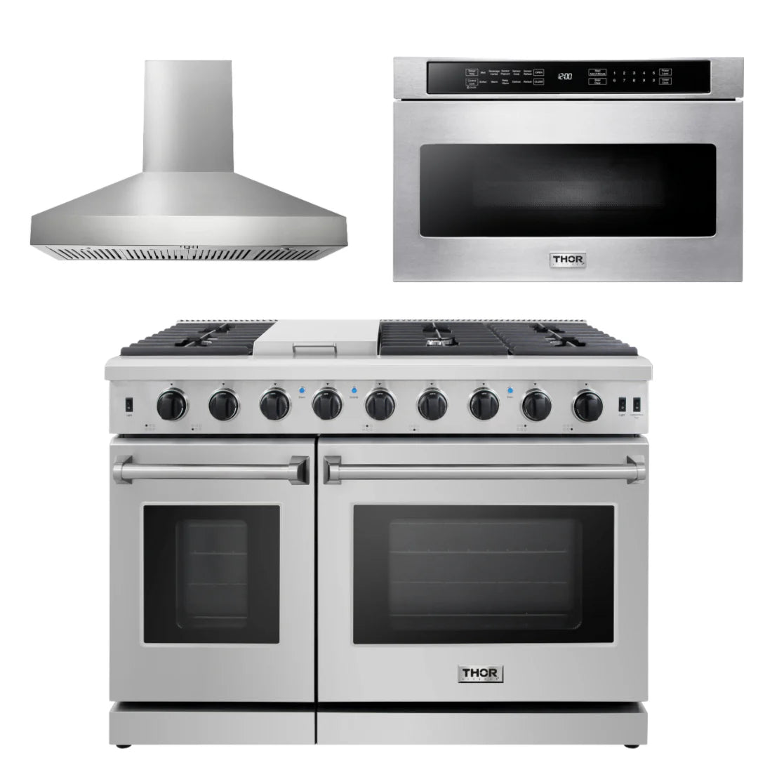48 Gas Range, Range Hood, Microwave D42036