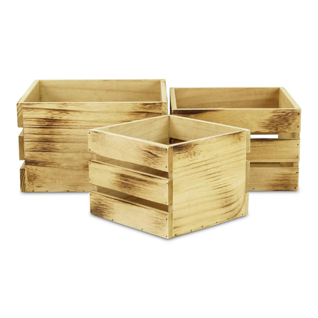Set of 3 Brown Rustic Aged Wooden Crates Y426143