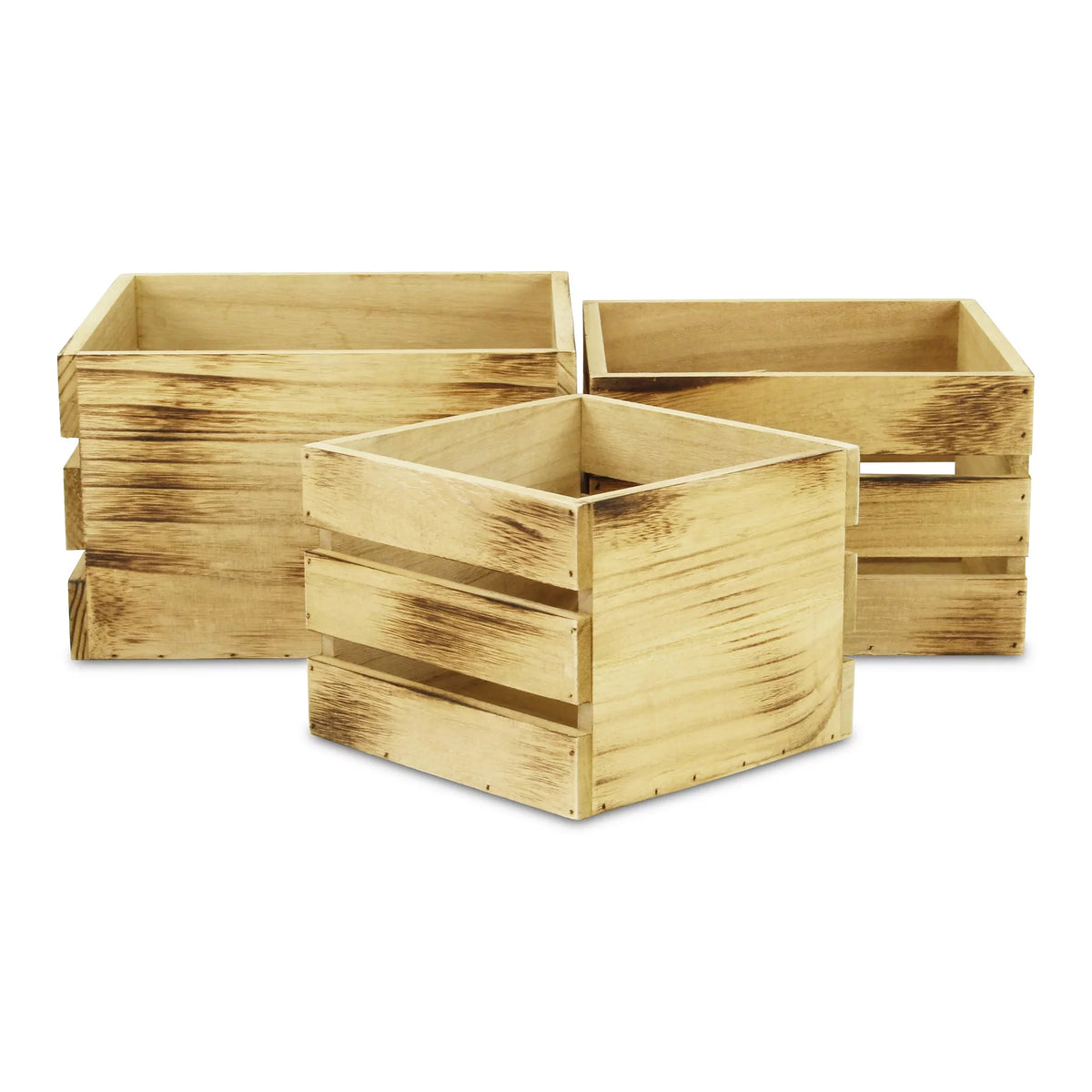 Set of 3 Brown Rustic Aged Wooden Crates Y426143