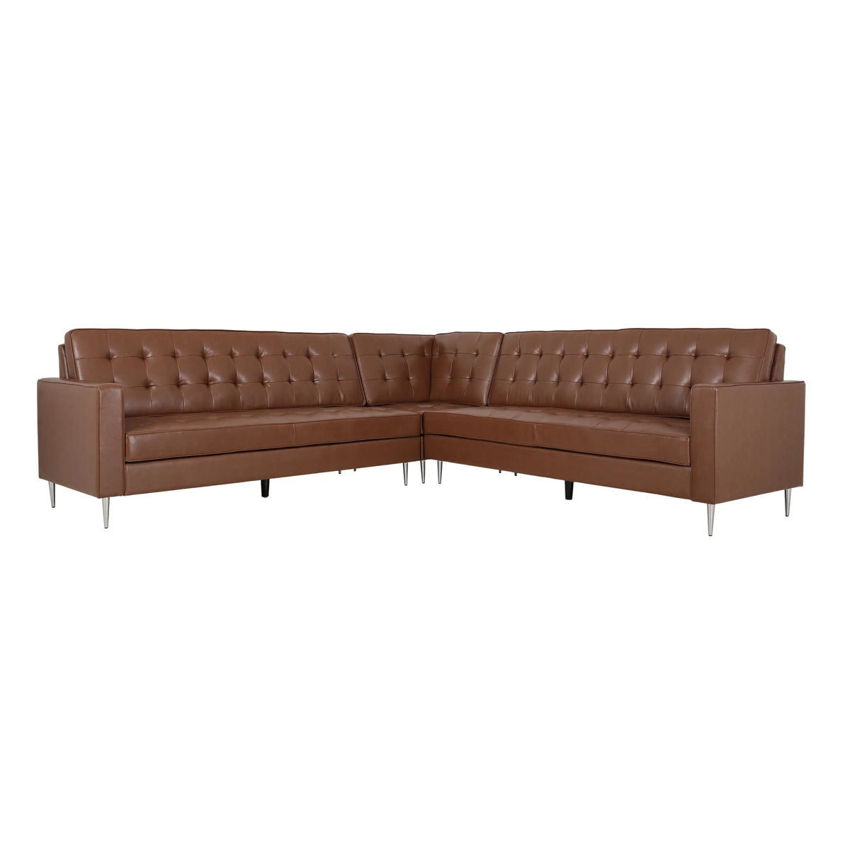 Cognac Brown Faux Leather 5 Seater Sectional Sofa Set E1836