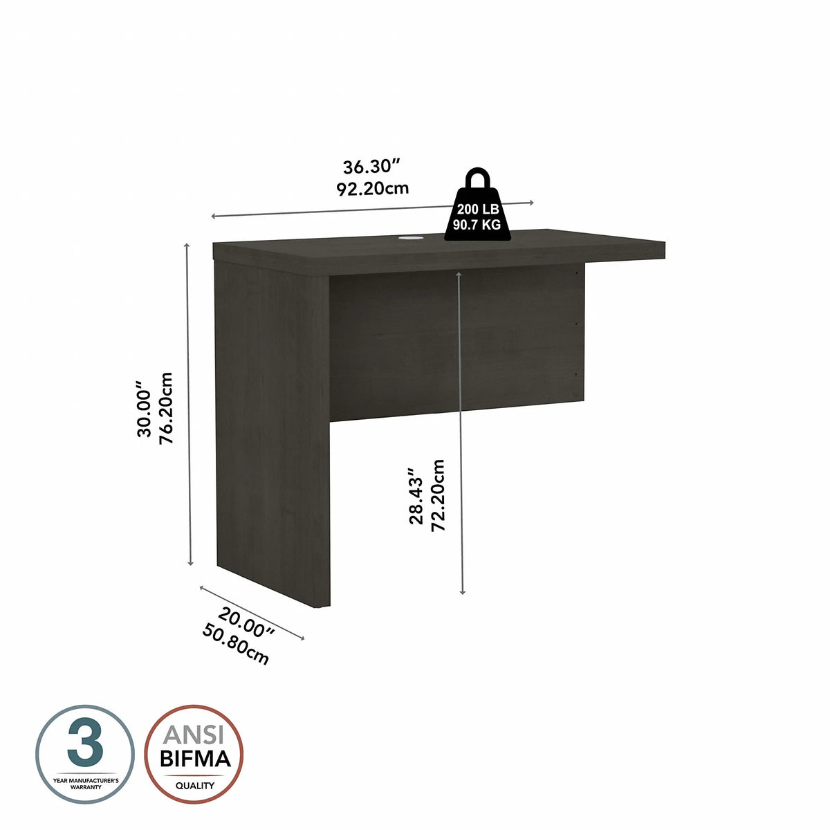 36W Desk Return in Charcoal Maple V616756