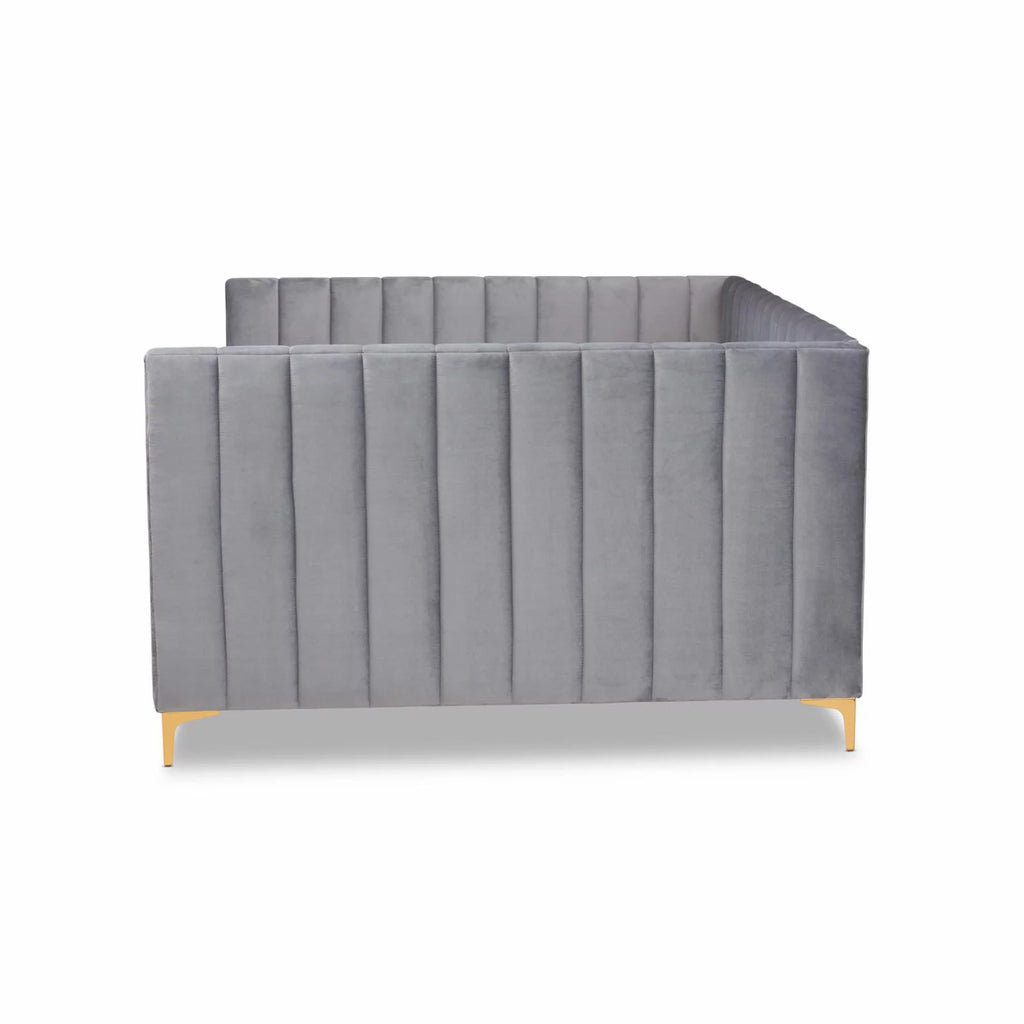 Grey Velvet Gold Finished Queen Size Daybed C688